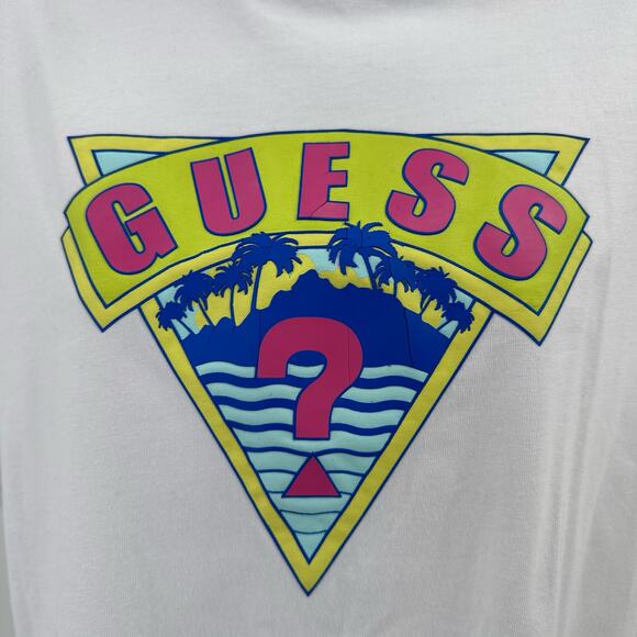 Guess Originals Classic Palm Tree Triangle T-shirt Men's S White Graphic Relaxed - Picture 2 of 12